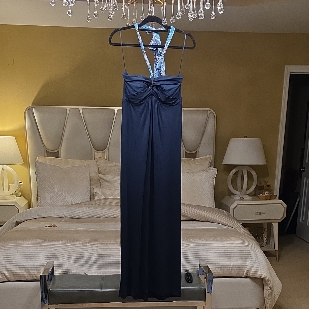 Cache Navy Blue Backless Dress Size L